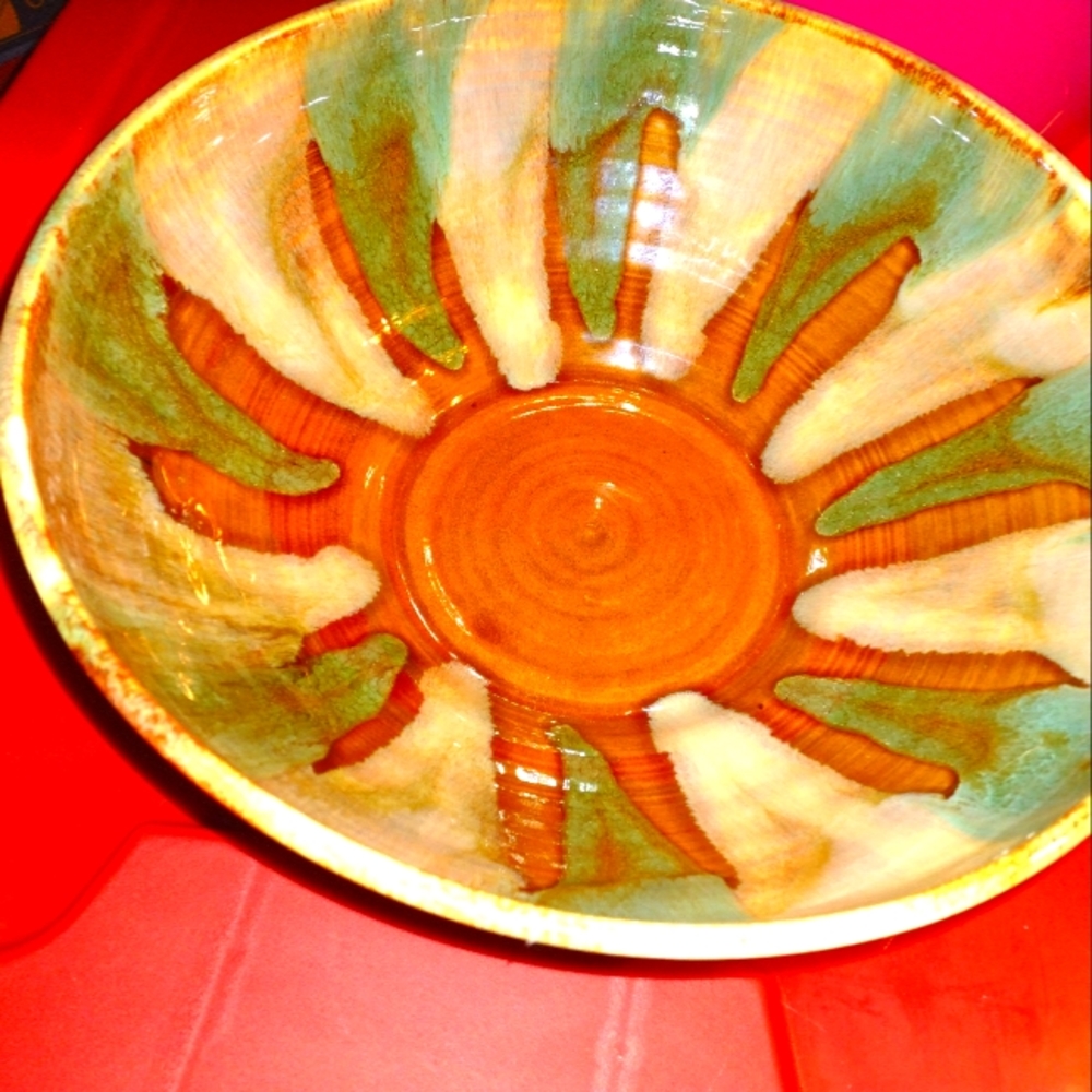 Vintage Dryden Ozark Frontier Brown and Green Drop Glaze Serving Bowl